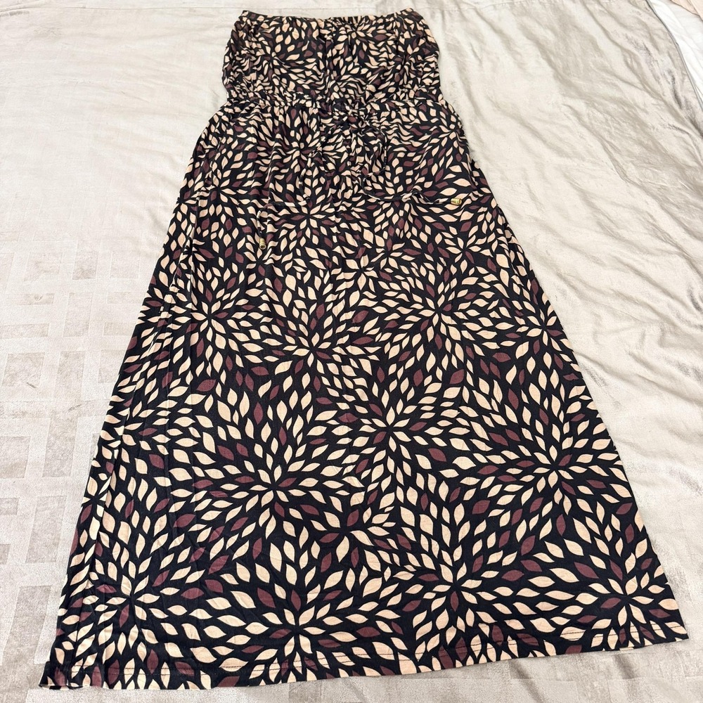 Lascana For Venus Dress Womens 10 Black Geometric Strapless Maxi Sundress Boho